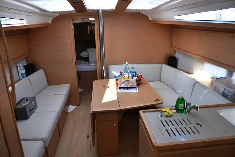 Salon of Cordelia, a Dufour 390 Grand Large sailboat at Marmaris, Turkey