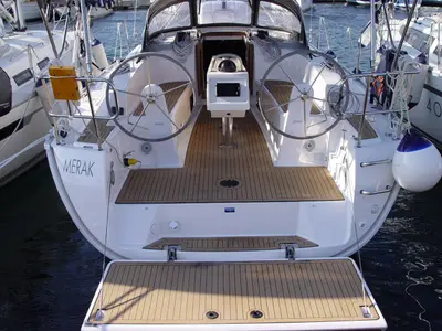 Cockpit of Merak, a Bavaria Cruiser 34 sailboat at Olbia, Italy