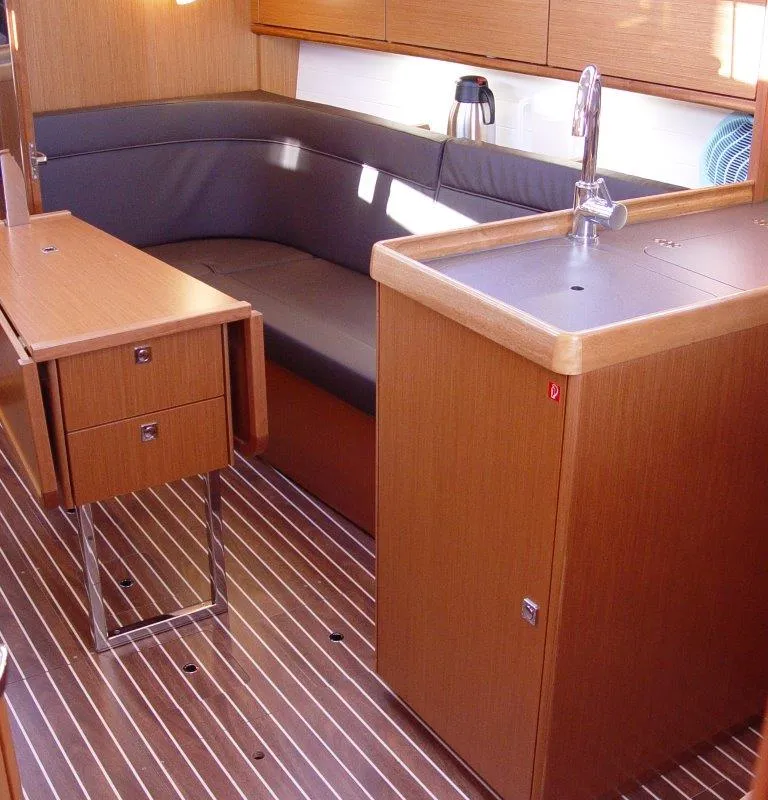 Salon of Merak, a Bavaria Cruiser 34 sailboat at Olbia, Italy