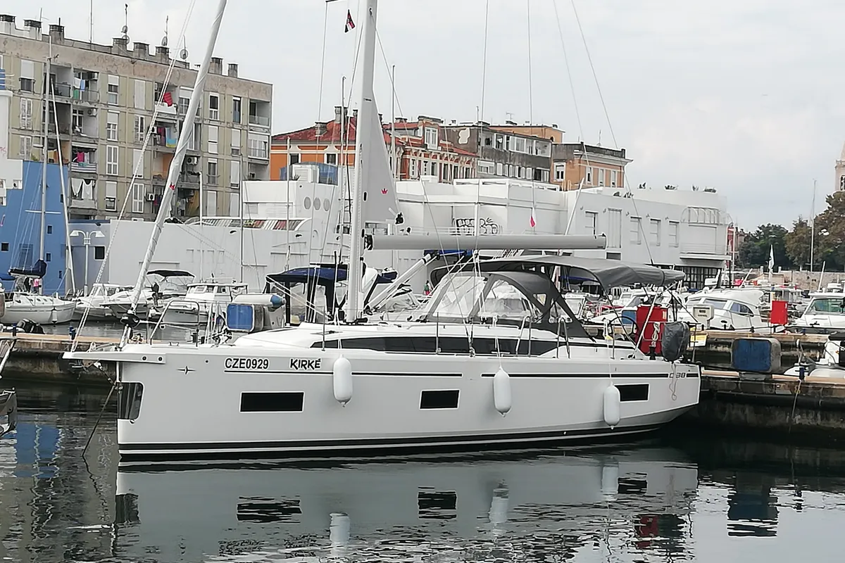 Exterior view of Kirke, a Bavaria C38 sailboat at Zadar, Croatia