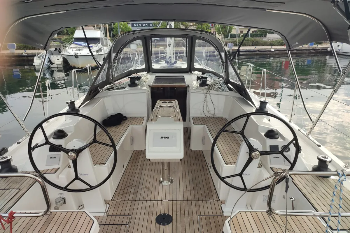 Cockpit of Kirke, a Bavaria C38 sailboat at Zadar, Croatia