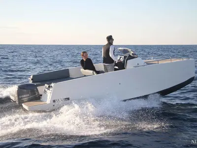 Exterior view of Sumba, a Gulet Nuva M6 Open motorboat at Vigo, Spain