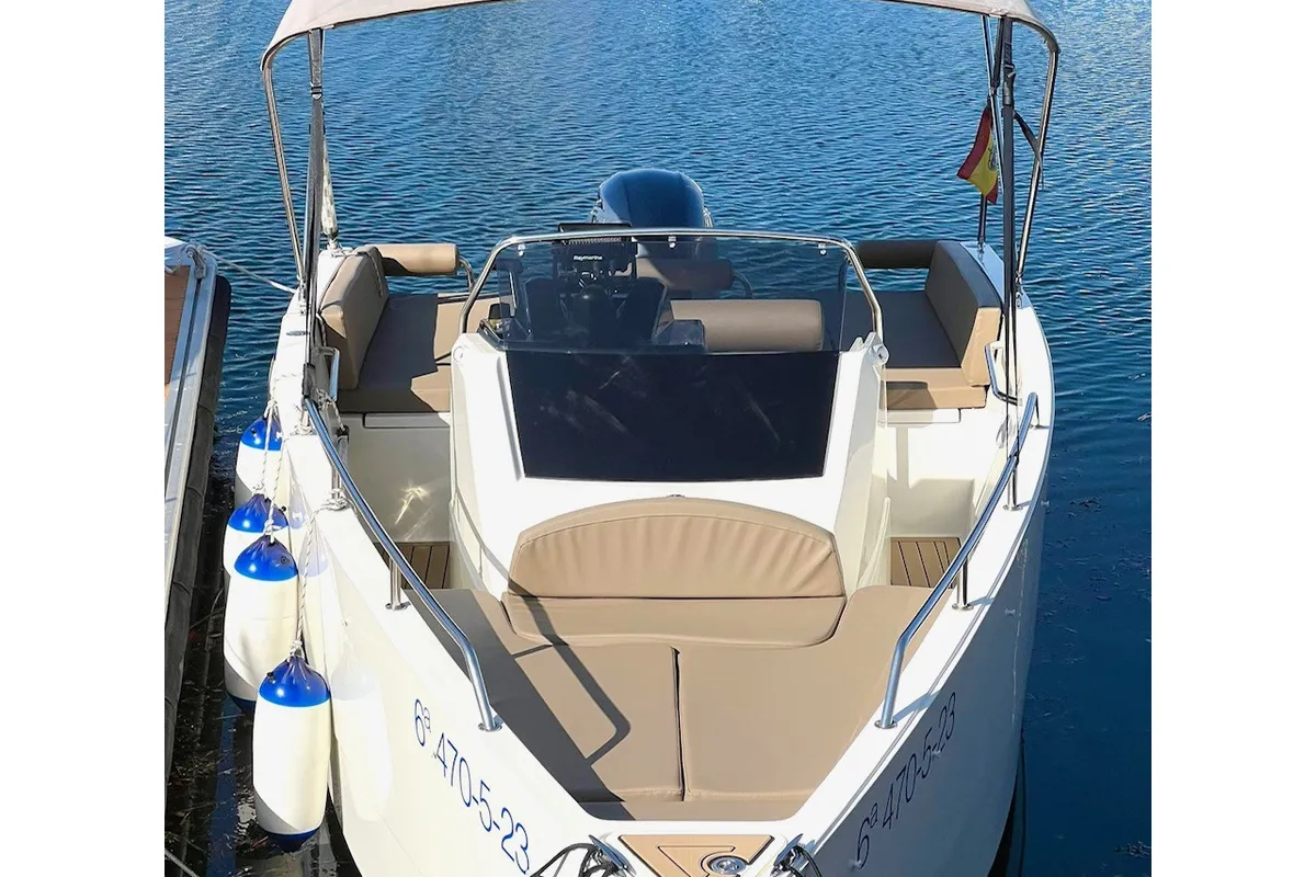 Deck of Sumba, a Gulet Nuva M6 Open motorboat at Vigo, Spain