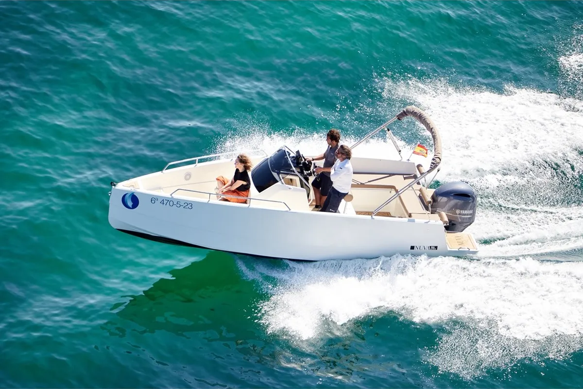 Exterior view of Sumba, a Gulet Nuva M6 Open motorboat at Vigo, Spain