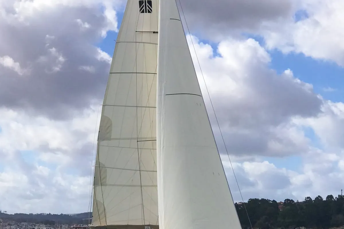 Exterior view of Amodiño, a Dufour 430 sailboat at Baiona, Spain