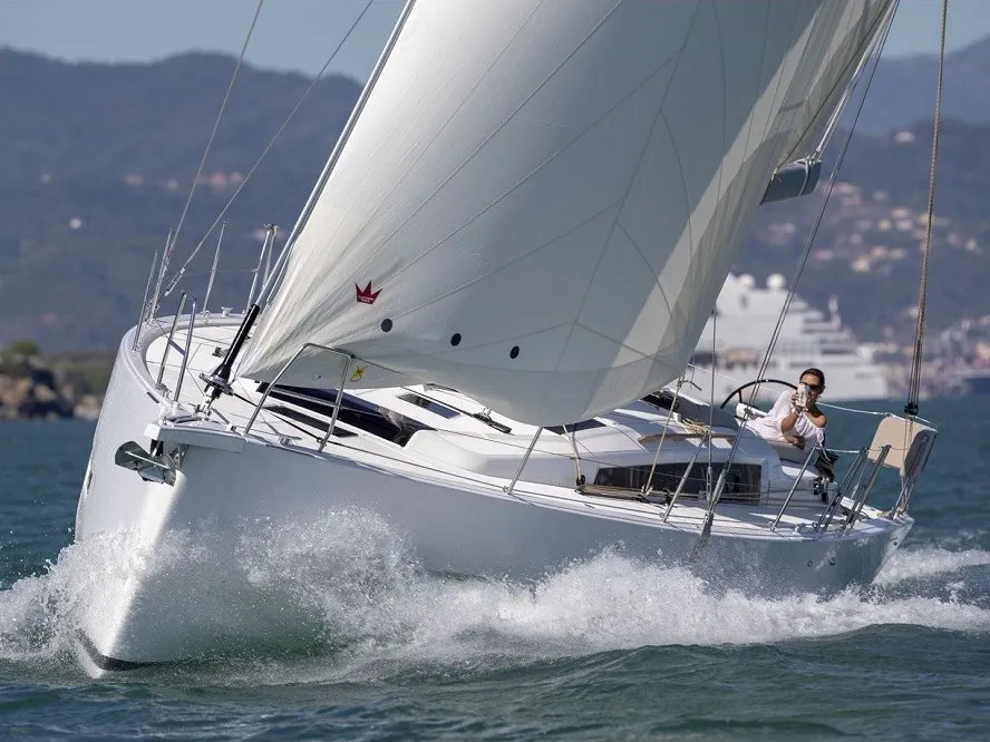 Exterior view of Amodiño, a Dufour 430 sailboat at Baiona, Spain