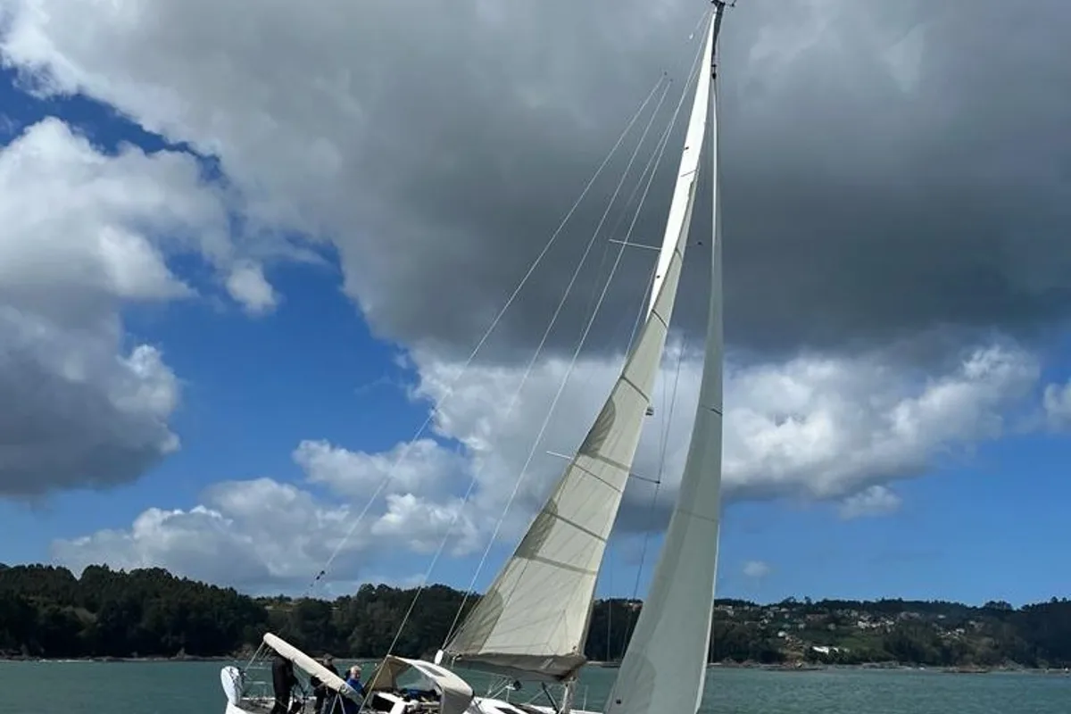 Exterior view of Amodiño, a Dufour 430 sailboat at Baiona, Spain