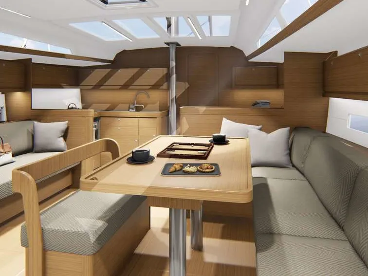 Salon of Amodiño, a Dufour 430 sailboat at Baiona, Spain