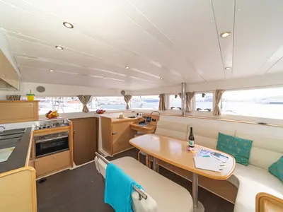 Salon of Silverstar II, a Lagoon 421 catamaran at Municipal Unit of Lefkada, Greece