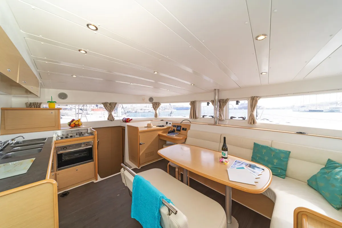 Salon of Silverstar II, a Lagoon 421 catamaran at Municipal Unit of Lefkada, Greece