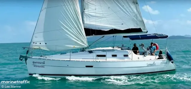 Exterior view of No regrets, a Beneteau Oceanis Clipper 323 sailboat at Mai Khao, Thailand