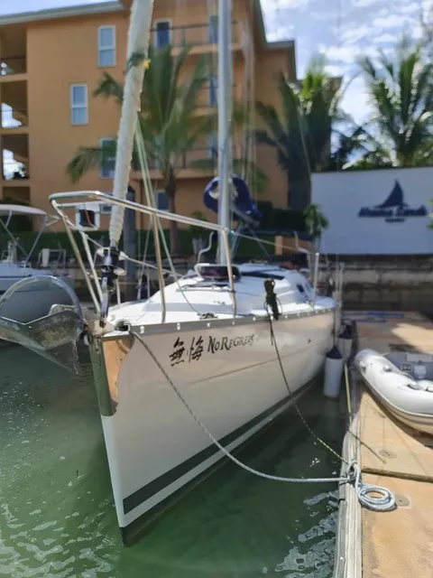 Exterior view of No regrets, a Beneteau Oceanis Clipper 323 sailboat at Mai Khao, Thailand