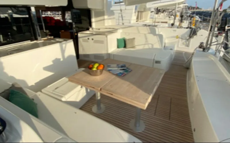Deck of Sail Away, a Lagoon 46 OW catamaran at Ventimiglia, Italy