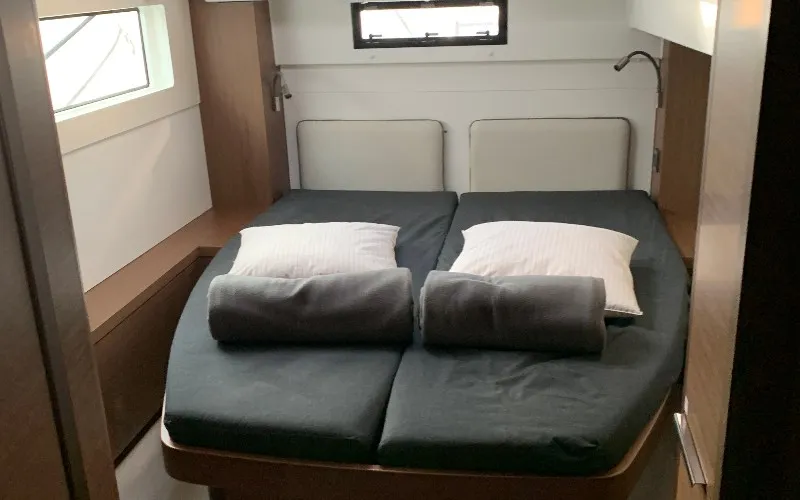 Cabin on Sail Away, a Lagoon 46 OW catamaran at Ventimiglia, Italy