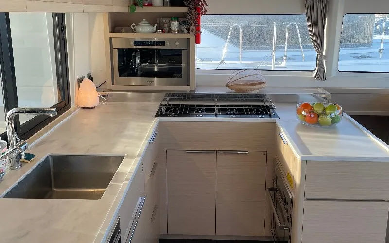 Galley of Sail Away, a Lagoon 46 OW catamaran at Ventimiglia, Italy