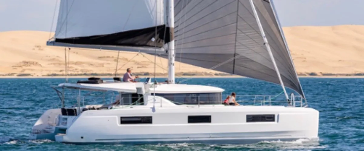 Exterior view of Sail Away, a Lagoon 46 OW catamaran at Ventimiglia, Italy