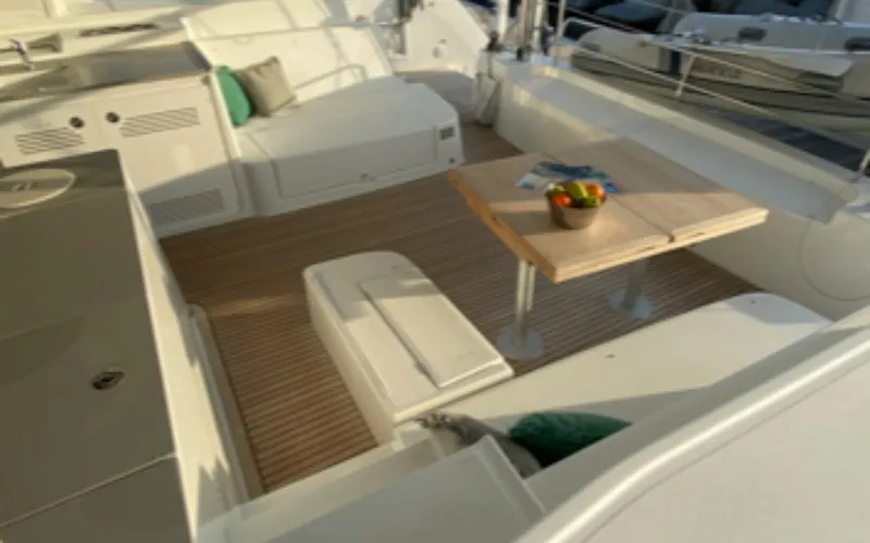 Deck of Sail Away, a Lagoon 46 OW catamaran at Ventimiglia, Italy