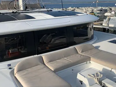 Deck of Sail Away, a Lagoon 46 OW catamaran at Ventimiglia, Italy