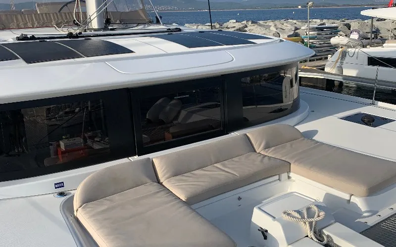 Deck of Sail Away, a Lagoon 46 OW catamaran at Ventimiglia, Italy