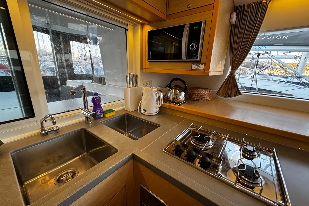 Galley of Kat el Mar, a Lagoon 450 Fly catamaran at Općina Rogoznica, Croatia