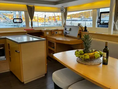 Salon of Kat el Mar, a Lagoon 450 Fly catamaran at Općina Rogoznica, Croatia