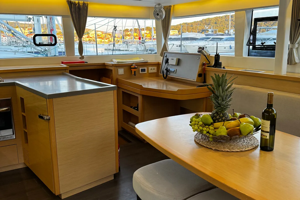 Salon of Kat el Mar, a Lagoon 450 Fly catamaran at Općina Rogoznica, Croatia
