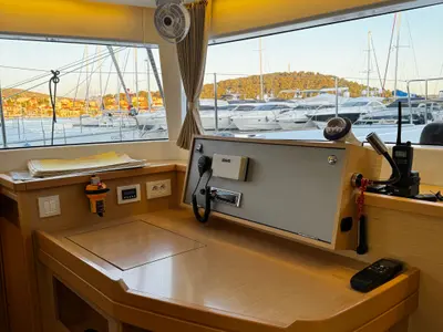 Cockpit of Kat el Mar, a Lagoon 450 Fly catamaran at Općina Rogoznica, Croatia