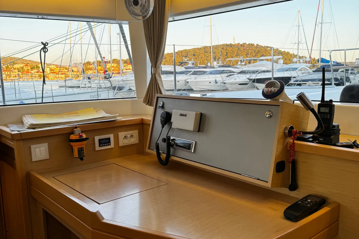 Cockpit of Kat el Mar, a Lagoon 450 Fly catamaran at Općina Rogoznica, Croatia
