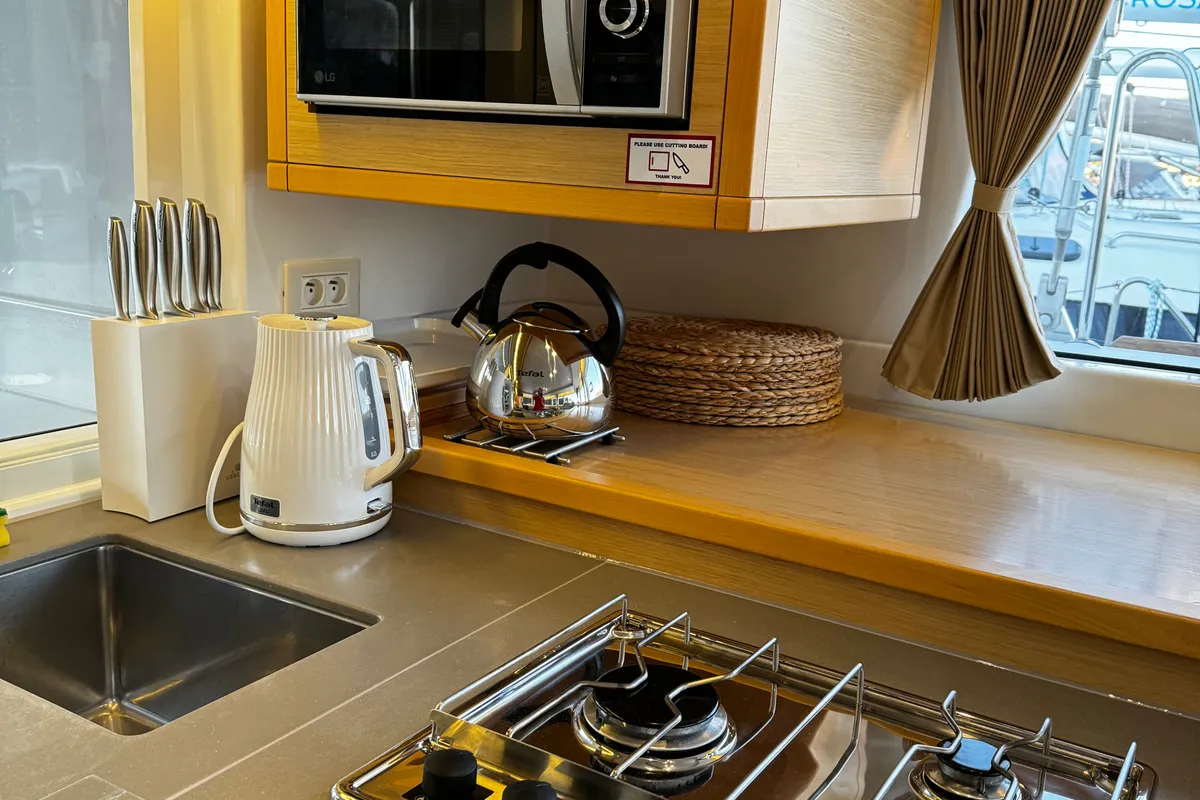 Galley of Kat el Mar, a Lagoon 450 Fly catamaran at Općina Rogoznica, Croatia