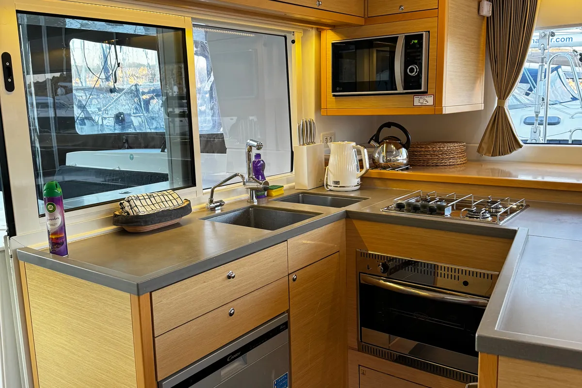 Galley of Kat el Mar, a Lagoon 450 Fly catamaran at Općina Rogoznica, Croatia