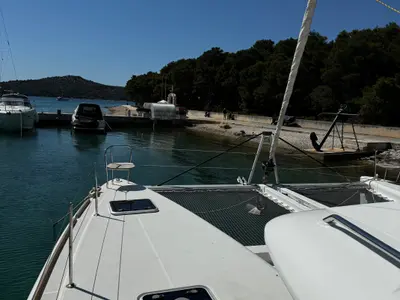 Deck of Kat el Mar, a Lagoon 450 Fly catamaran at Općina Rogoznica, Croatia
