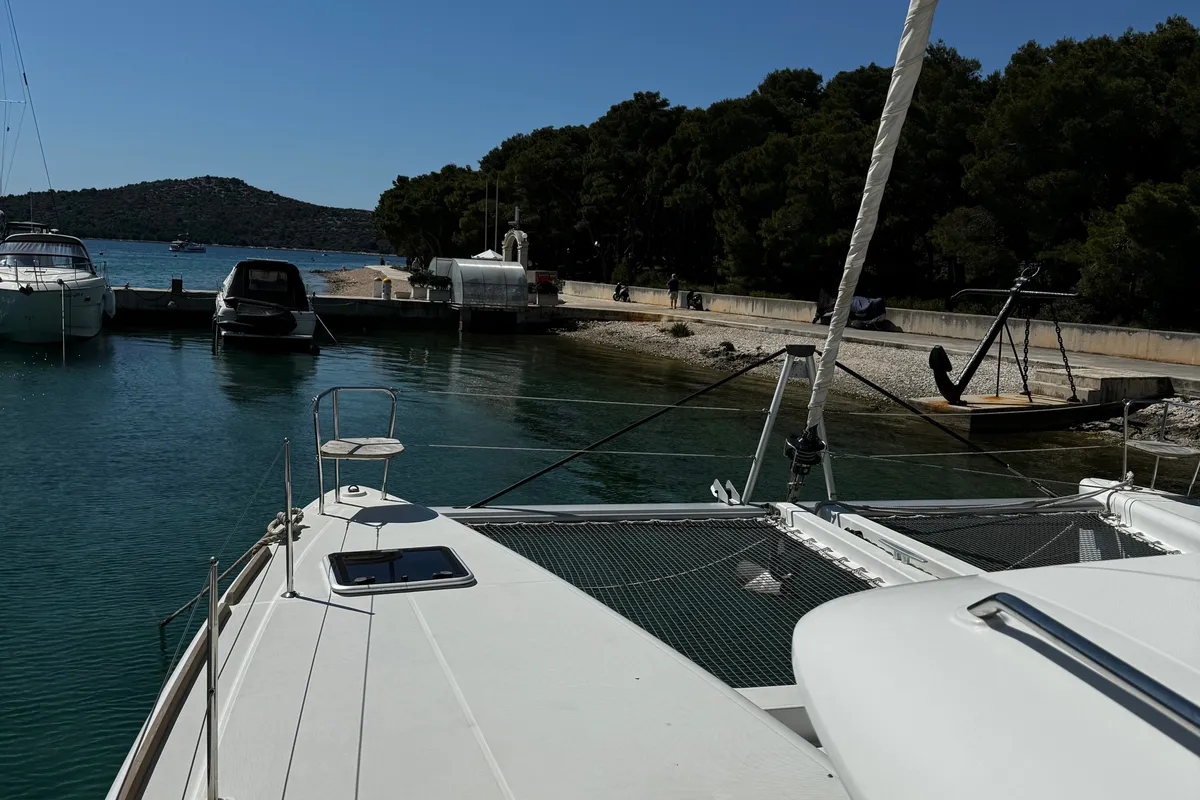 Deck of Kat el Mar, a Lagoon 450 Fly catamaran at Općina Rogoznica, Croatia