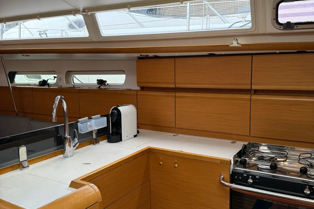 Galley of ZikkZakk, a Jeanneau Sun Odyssey 409 sailboat at Bergen, Norway