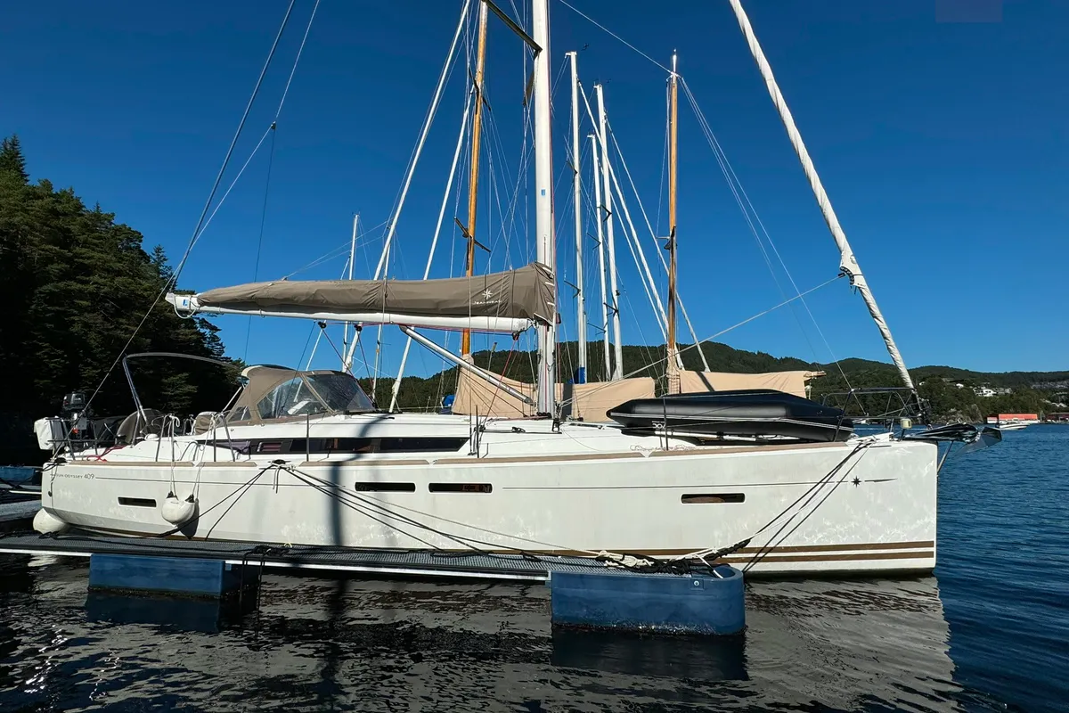 Exterior view of ZikkZakk, a Jeanneau Sun Odyssey 409 sailboat at Bergen, Norway