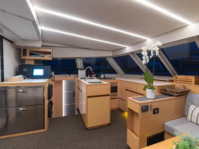 Galley of AG Princess, a Bavaria Nautitech 47 Power catamaran at Municipal Unit of Lefkada, Greece