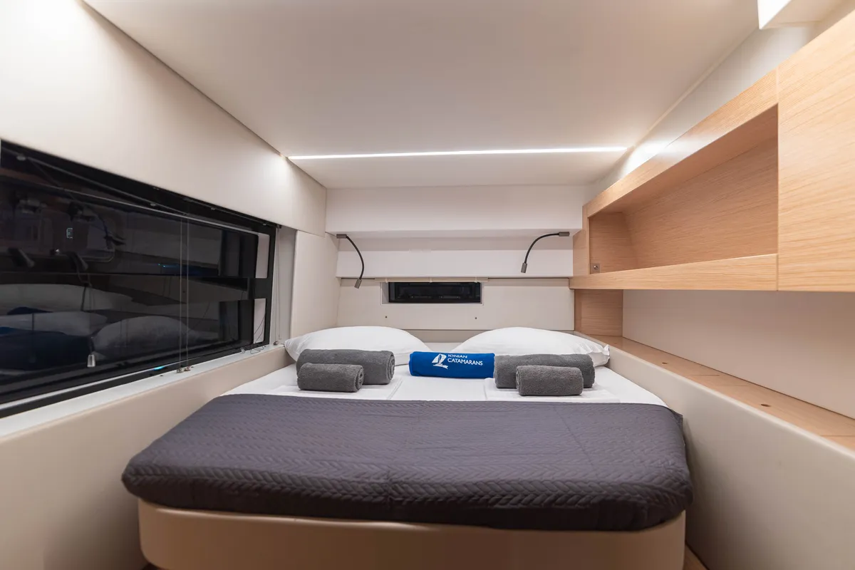 Cabin on AG Princess, a Bavaria Nautitech 47 Power catamaran at Municipal Unit of Lefkada, Greece