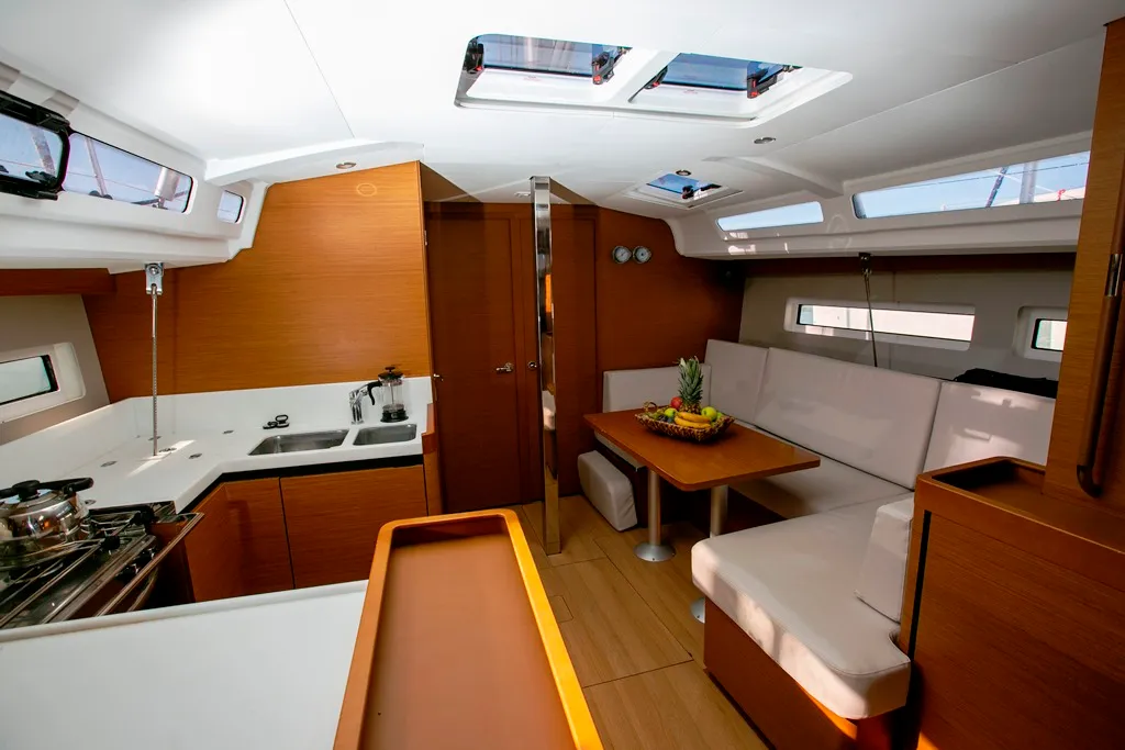 Galley of Homesick George, a Jeanneau Sun Odyssey 440 sailboat at Volos, Greece