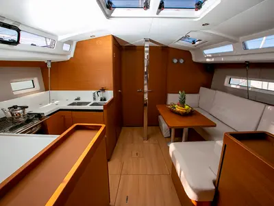 Galley of Homesick George, a Jeanneau Sun Odyssey 440 sailboat at Volos, Greece