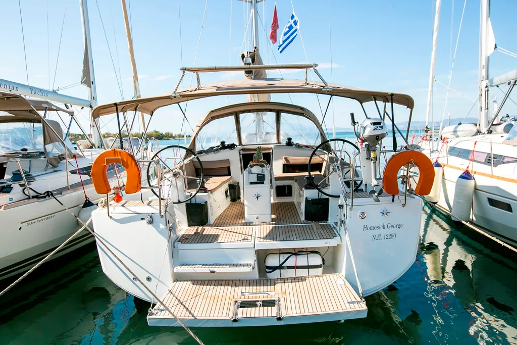 Exterior view of Homesick George, a Jeanneau Sun Odyssey 440 sailboat at Volos, Greece