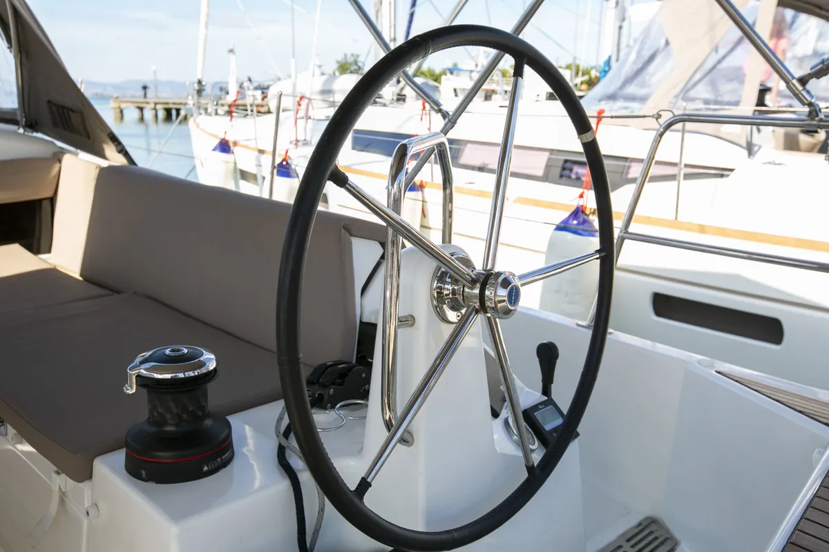 Galley of Homesick George, a Jeanneau Sun Odyssey 440 sailboat at Volos, Greece