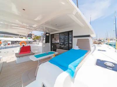 Deck of White Waves, a Lagoon 42 catamaran at Municipal Unit of Lefkada, Greece