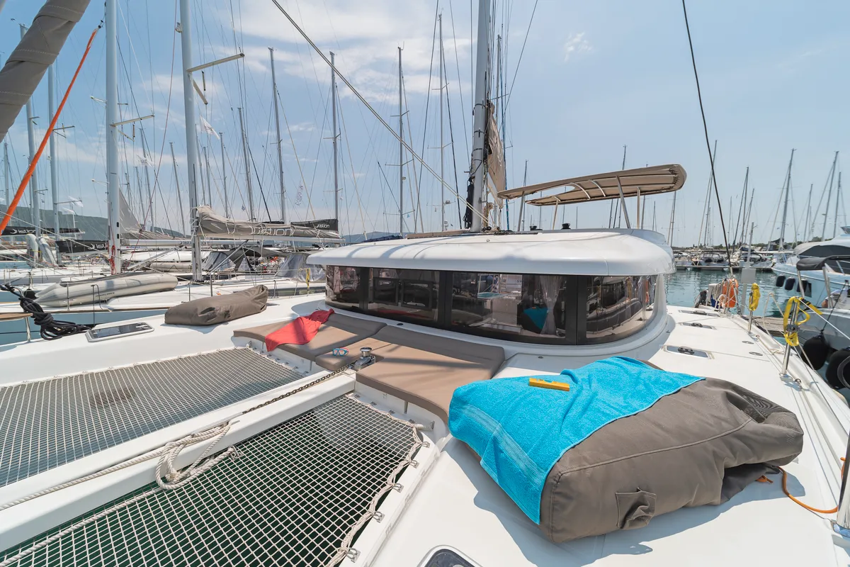 Deck of White Waves, a Lagoon 42 catamaran at Municipal Unit of Lefkada, Greece