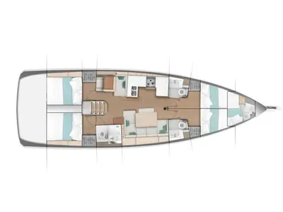 Floor plan of Jeanneau Sun Odyssey 490, a sailboat at Tonnarella, Italy