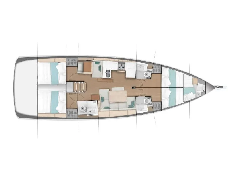 Floor plan of Jeanneau Sun Odyssey 490, a sailboat at Tonnarella, Italy