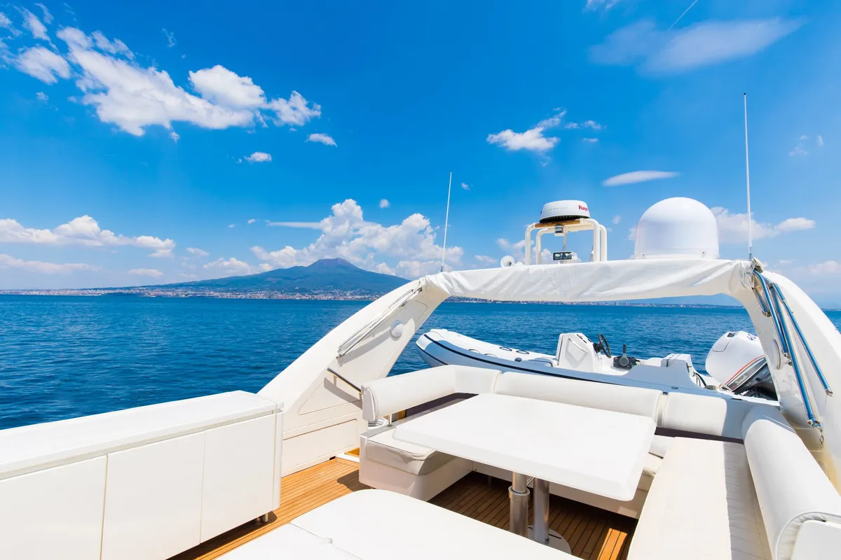 Deck of Teddy Bear, a Cantieri di Pisa Pegasus 80 motor yacht at Palermo, Italy