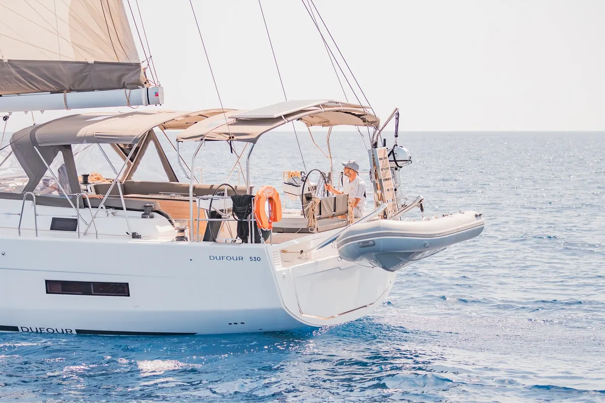 Cockpit of Venus, a Dufour 530 sailboat at Athens, Greece