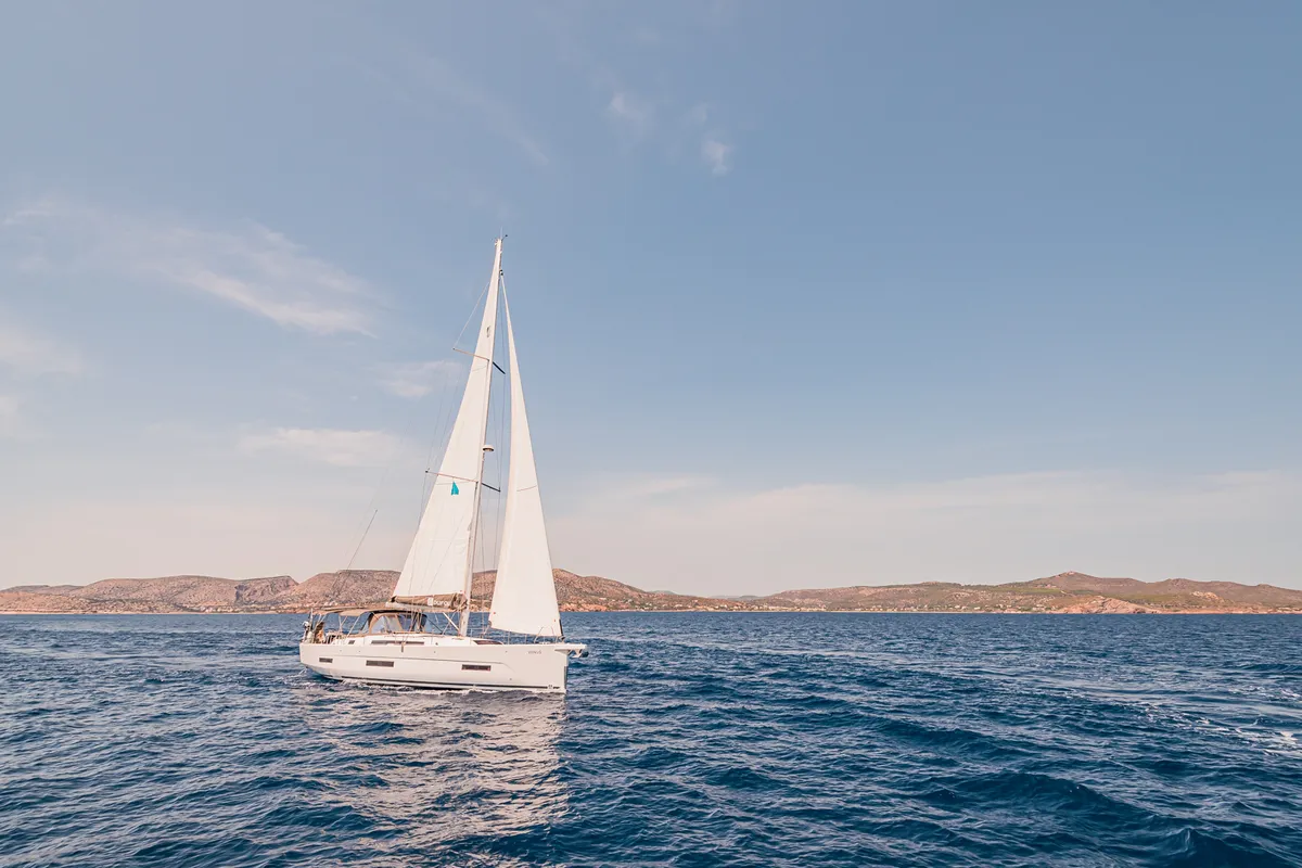 Exterior view of Venus, a Dufour 530 sailboat at Athens, Greece