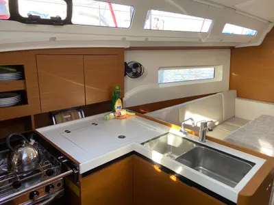 Galley of Philippa, a Jeanneau Sun Odyssey 380 sailboat at Cannigione, Italy