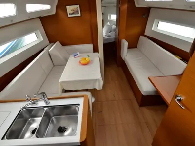 Salon of Philippa, a Jeanneau Sun Odyssey 380 sailboat at Cannigione, Italy