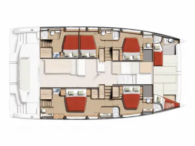Floor plan of Bali 5.2, a catamaran at Kaštela, Croatia